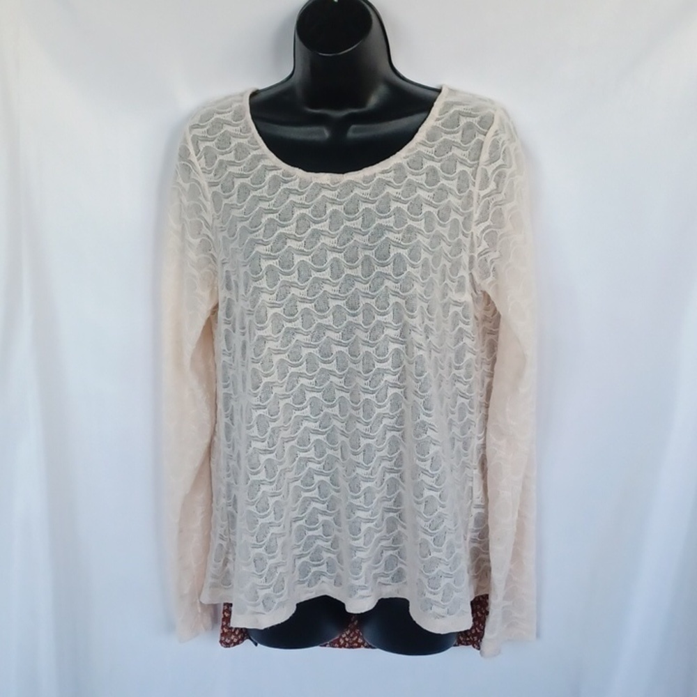 A'Reve Cream Sweater with calico back inset, semi sheer